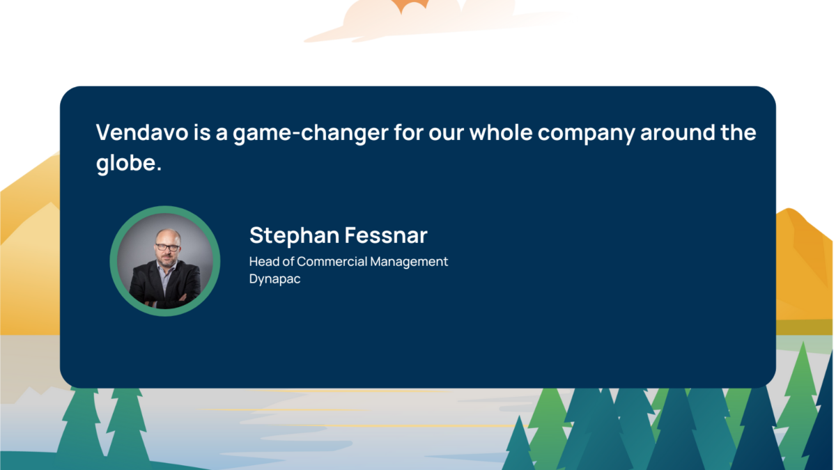 Vendavo testimonial graphic featuring Dynapac with a customer quote on pricing and revenue management